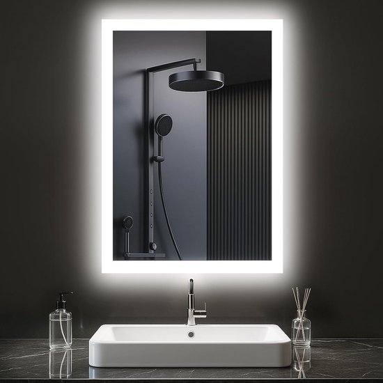 PESENXAN Badkamerspiegel met verlichting, LED spiegel bad met 3 lichtkleuren, dimbaar, geheugenfunctie, touch-schakelaar, IP44 waterdicht, LED badkamerspiegel 100x60cm