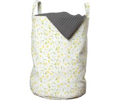 ABAKUHAUS Bloemen-waszak, narcis- en stippenpatroon, wasmand met draaggrepen, trekkoordsluiting, voor wasserettes, 33 cm breed x 49 cm hoog, pastelgeel/lichtgroen