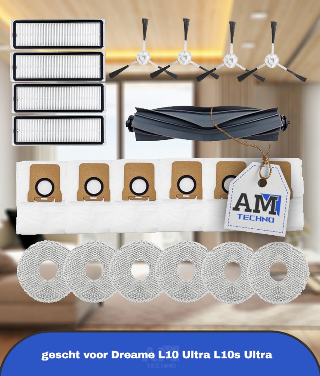 21 Stks Accessoires Kit gescht voor Dreame L10 Ultra L10s Ultra, 1 Belangrijkste Borstel 4 HEPA Filters 6 Stofzakken 4 Side Borstel 6 Mop Pads Vervangende Onderdelen, regular size, TD005