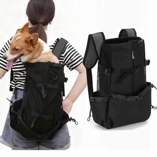 Kraftverdia - Hondenrugzak-Reistas/rugzak voor honden en katten-Luchtdoorlatende rugzak voor huisdieren-Met comfortabele dikke schouderbanden-Afmetingen 55 x 28 x 12 cm-Voor Honden tot 20 kg - Zwart