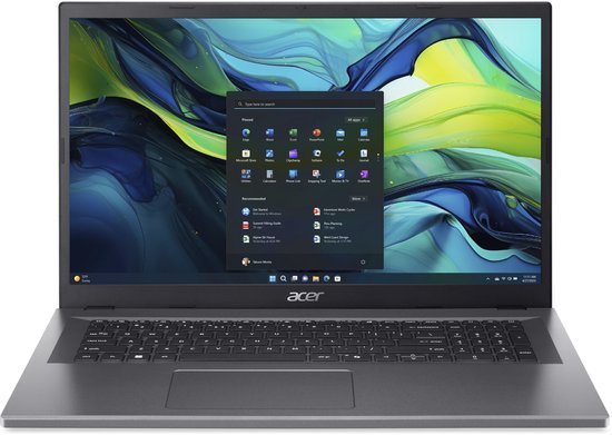 Grijze Acer laptop met een volledig toetsenbord en een pop-up venster met applicaties.
