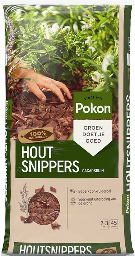 Pokon Houtsnippers Cacaobruin - 45L - Houtsnippers bodembedekking tuin - Beperkt onkruidgroei - Waterregulerend