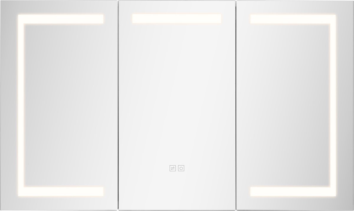 Verlichtte Medicijnkast Met Spiegel, 100 x 60 cm Muurgeplaatst, LED Badkamerkast Met Inste