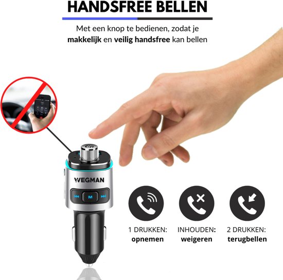 Wegman Bluetooth FM Transmitter - Autolader USB - Carkit - Bluetooth Auto Radio - SD Kaart - USB Stick
