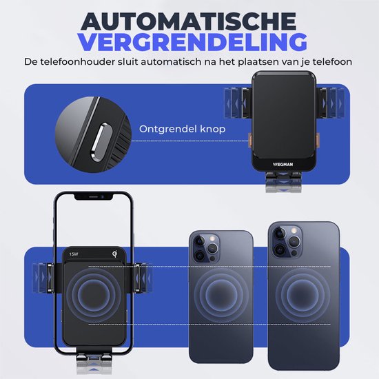 Wegman 15w Support téléphone Voiture Induction - Chargeur Induction Voiture - Convient pour Grille Aération Porte, fenêtre, tableau de bord - Opération à Une Main - Phone holder - Support téléphone portable voiture