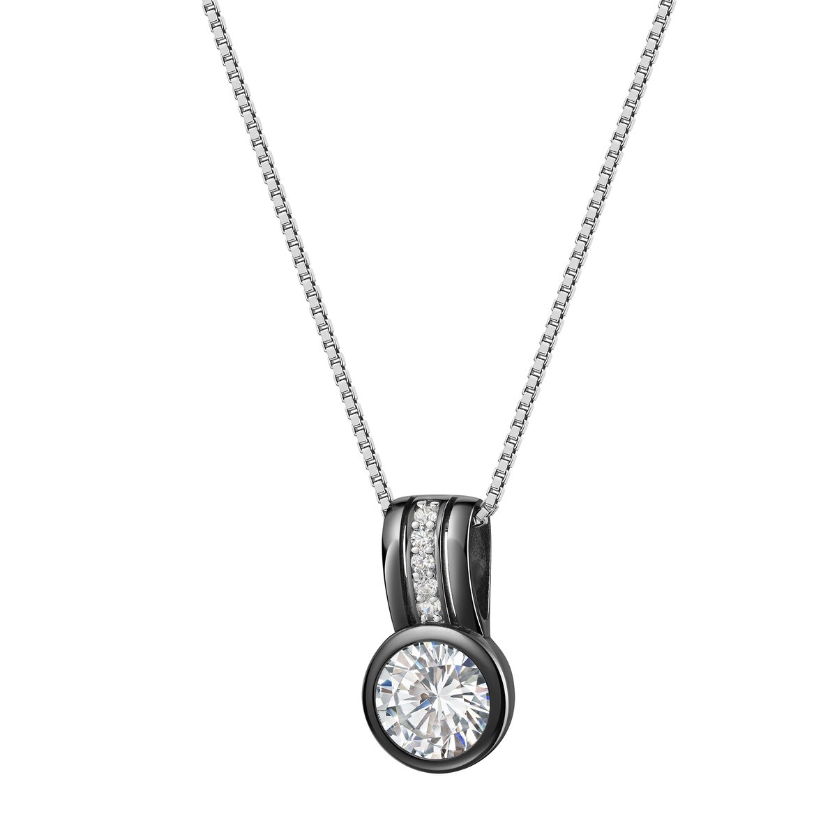 Celesta Silber Anhänger mit Kette 925 Silber rhodiniert/schwarz Zirkonia