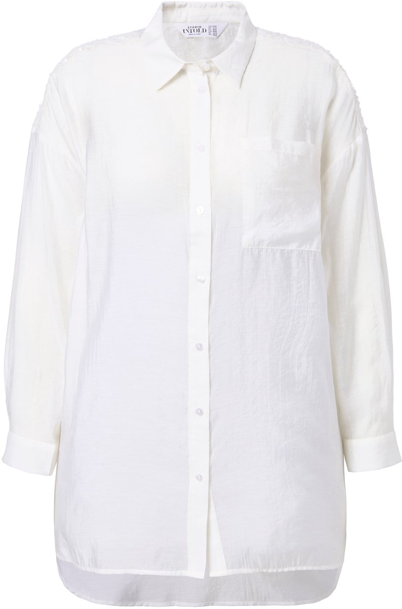Studio Untold - Dames - Blouse oversized franje en pailletten op de schouders - Off-white - Maat 58+