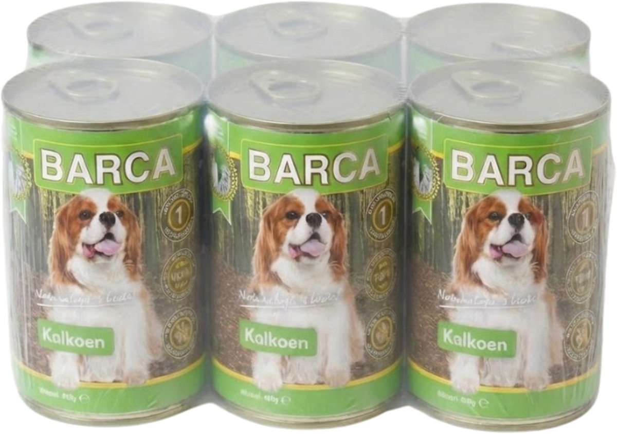 Barca Hondenvoer Blik Kalkoen 6 × 400 gram – 100% Natuurlijk Natvoer – Monoproteïne – Hoog Vleesgehalte