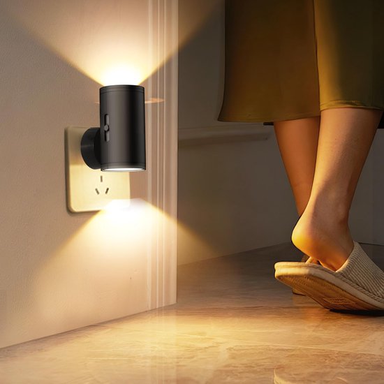 2-stuks Plug-in LED-nachtlampje - LED-nachtlampje - Decoratieverlichting voor binnen - Met lichtsensor - Drie lichtkleuren - 0-80 lumen - Instelbare helderheid - Geschikt voor gangen, trappenhuizen, slaapkamers, achtertuinen, enz. - Zwart van Merkloos — afbeelding 5