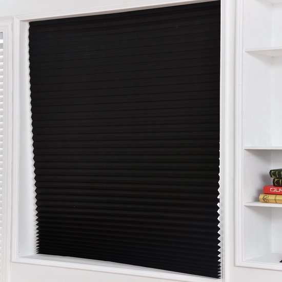 Zelfklevende plisségordijnen, verduisteringsgordijnen, jaloezieën zonder boren, zonwering voor slaapkamers - 60 cm x 150 cm (zwart)