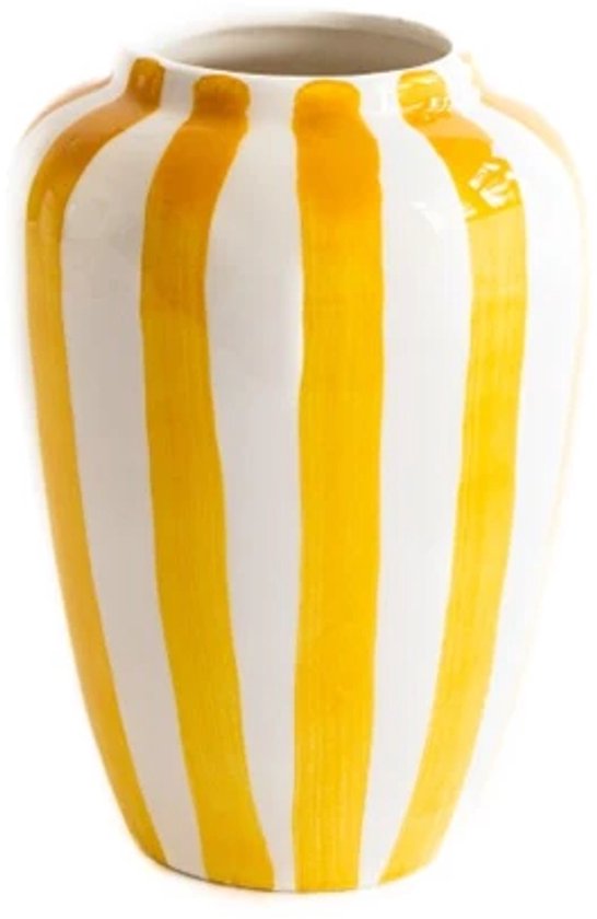 Val Pottery Foolish vaas D8cm H20cm Funky gele streep