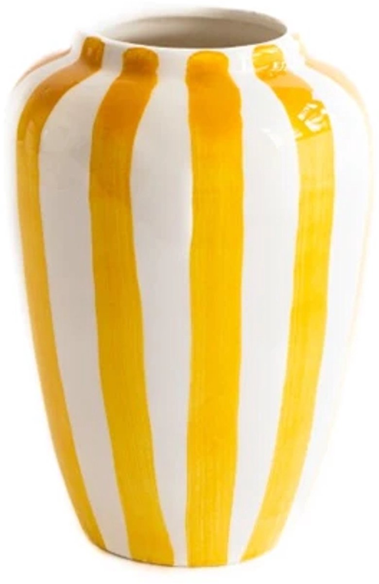 Val Pottery Foolish vaas D8cm H20cm Funky gele streep