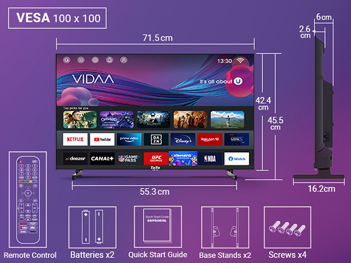 TuTu Vidaa TV - LED HD - 32 inch/82 cm - Frameless Design - afbeelding 3