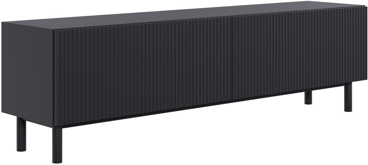 Selsey Veldio New – TV-meubel met groefstructuur, Zwart, 140 cm
