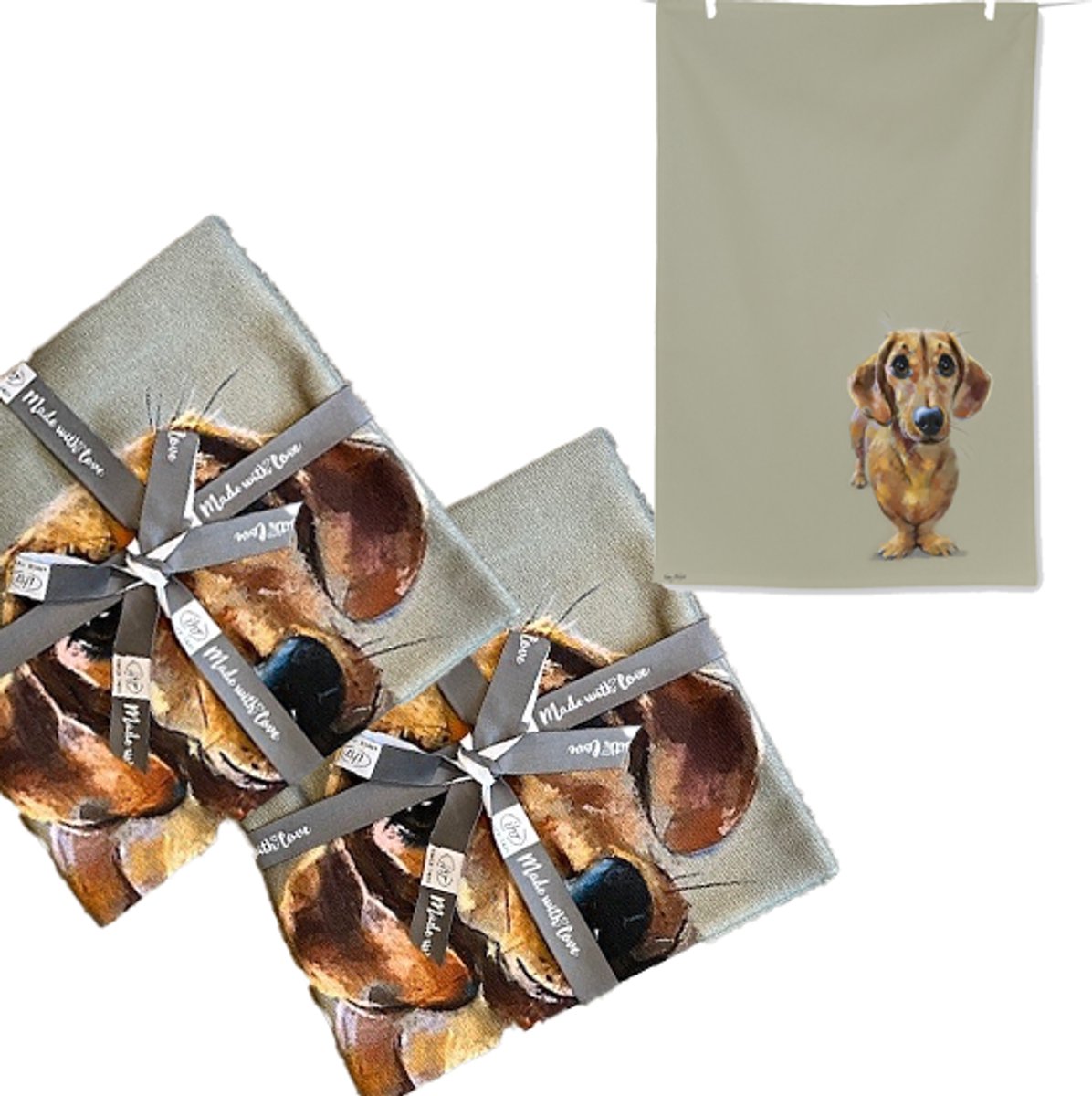 Teckel - set van 2 teckel theedoeken - teckel keukenhanddoek - hond - teckel theedoek - 70x50cm