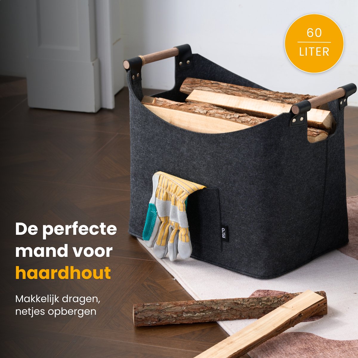 PyroProducts Opbergmand van Vilt - Houtmand voor Haardhout, Dekens & Speelgoed - Wasmand - 60 liter - Antraciet — cadeau in Wonen & Interieur - foto 4