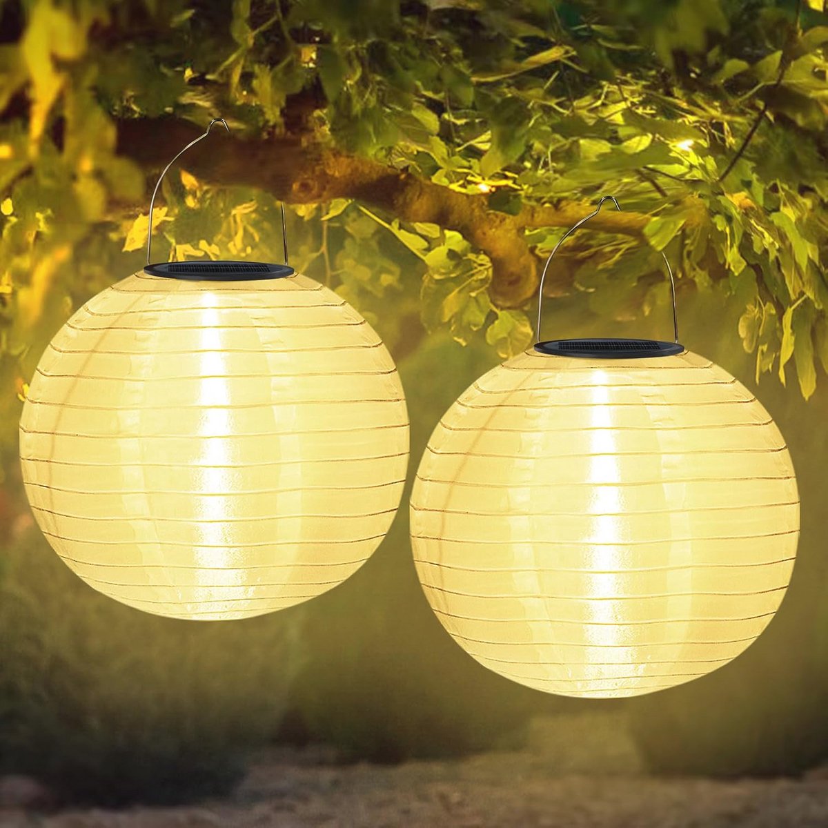 Weerbestendige LED Zonne Lampions voor Buiten - 25 cm - 2 Stuks - Hanglampen voor Tuin en 