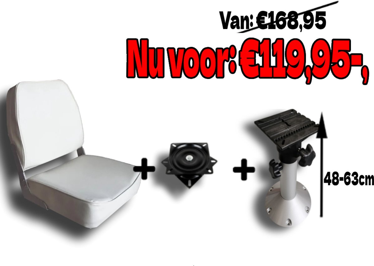 FES Marine - Bootstoel - Set 3 - In hoogte verstelbaar - Draaibare stoel - Boot stoel - Complete set - Wit