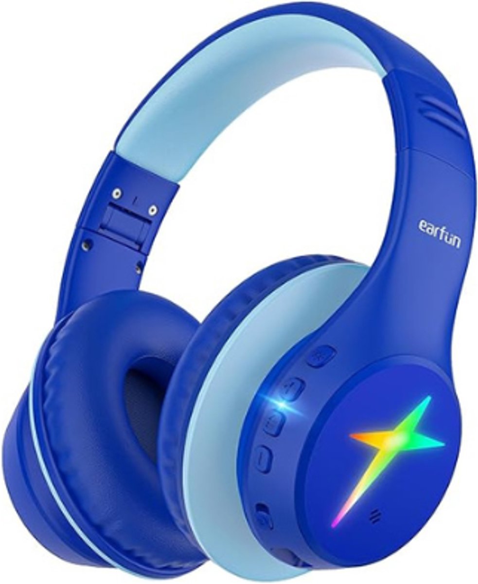 EarFun K4 Kids - Draadloze Kinderkoptelefoon - 85 dB Volumebegrenzing - LED Verlichting - 90 uur Batterijduur - Opvouwbaar - Blauw
