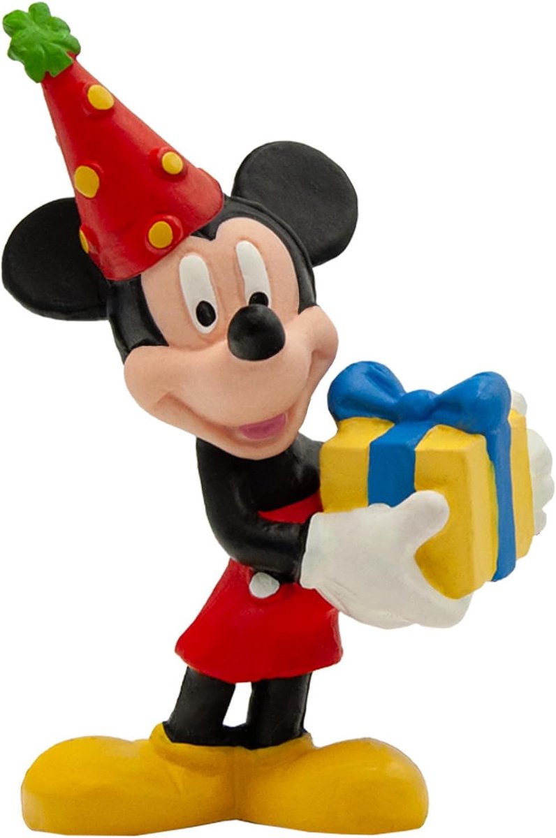 Bullyland 15348 – Speelfiguur en verzamelfiguur Mickey Mouse met cadeautje, ca. 7 cm – levensecht en detailrijk vormgegeven – ideaal als taartfiguur en klein cadeautje voor kinderen vanaf 3 jaar.