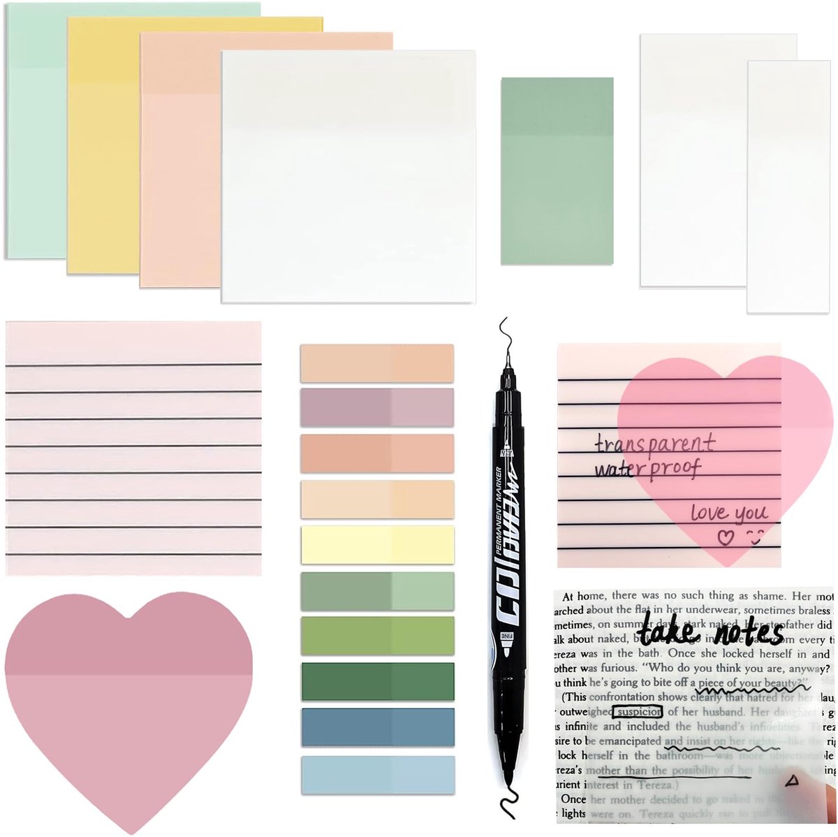 IMPERATORIS® Plakbriefjes - Sticky notes - Memoblaadjes - Index Tabs - Zelfklevend - Ideaal voor Planningsherinneringen, Kantoor, Thuis, School - 650 Stuks - Transparante