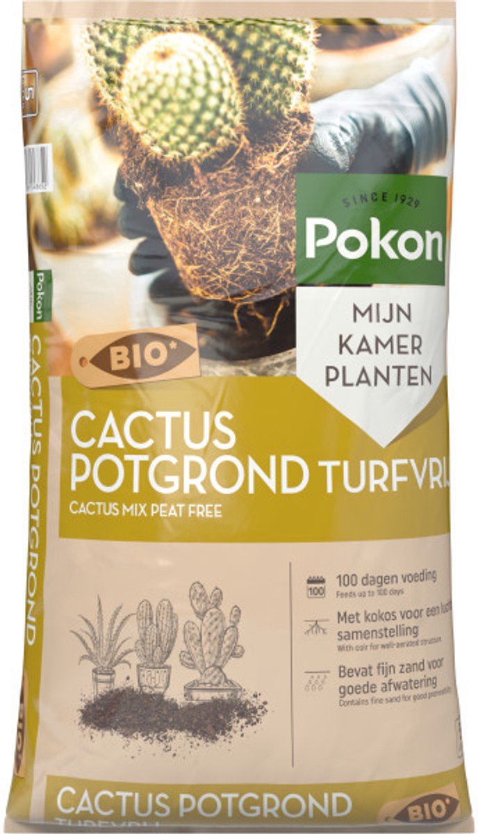 Pokon Bio Cactus Potgrond - 5L - Turfvrije potgrond voor cactus en vetplanten - 100 dagen voeding
