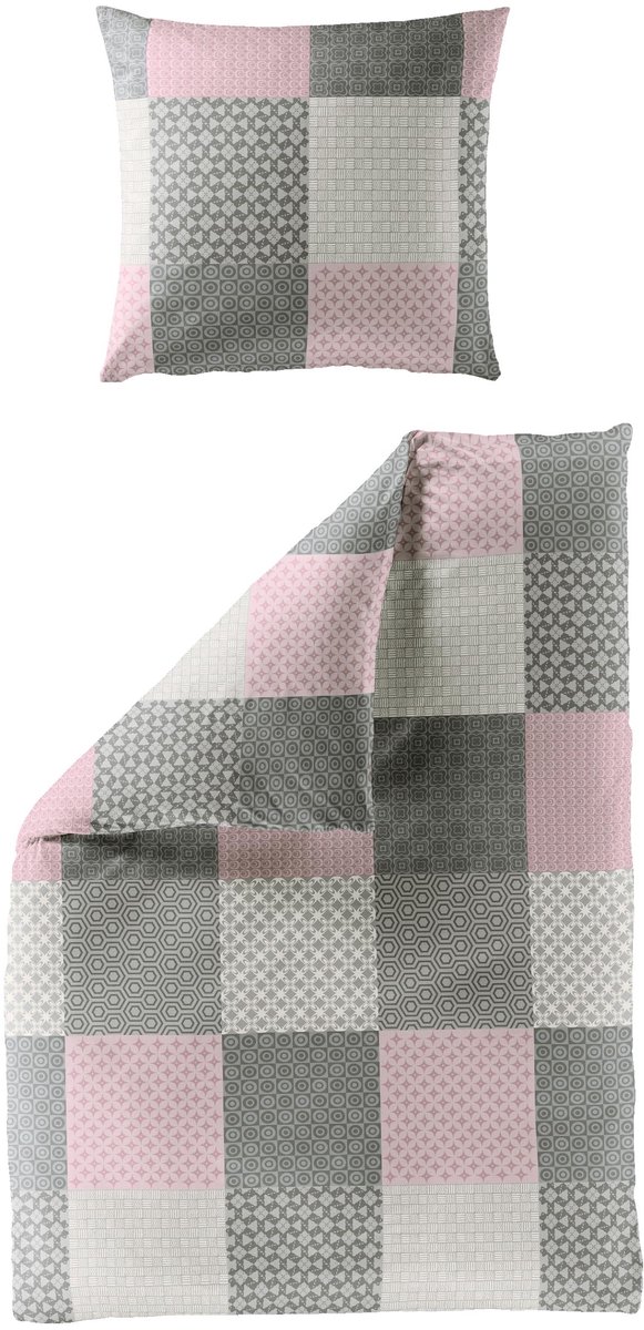 Unyqoos Roze flanel beddengoed set van katoen met ritssluiting en kussensloop