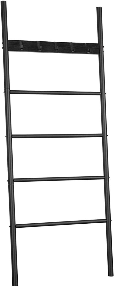 TRANKIELO® - Handdoekenrek met 5 afneembare haken - Minimalistisch design - Zwart - 60 x 177 cm