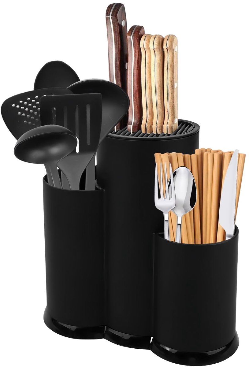 Unyqoos® Universele en ruimtebesparende messenhouder met afvoergat voor keuken