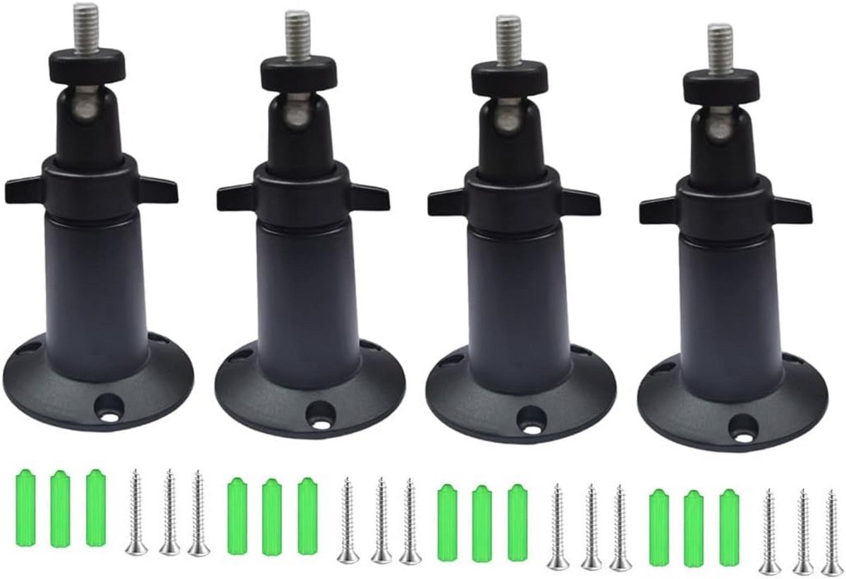 Verstelbare Metalen Wandbeugel voor Beveiligingscamera's - Binnen/Buiten - Aluminium Legering (4 Stuks, Zwart)
