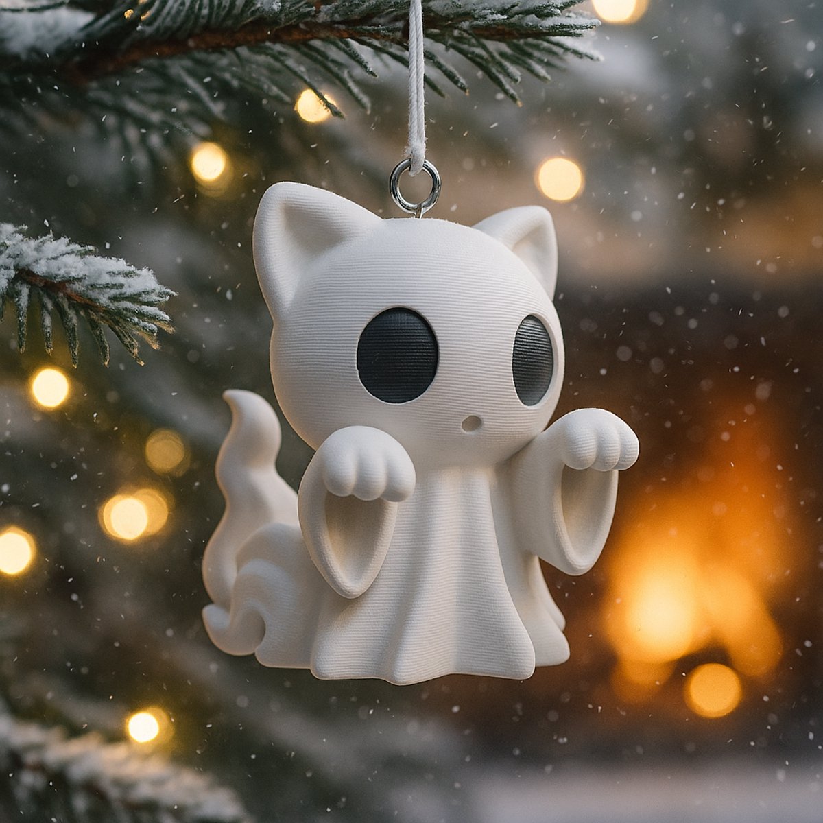 AnimalsAttitude – Middelgrote Ghostcat Kersthanger – 3D-geprint PLA Geest Beeldje – Schattige Kerst Decoratie