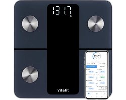 Slimme Lichaamsvetweegschaal met App – WiFi + Bluetooth – BMI, Spiermassa & Body Analysis – 180 kg – Zwart