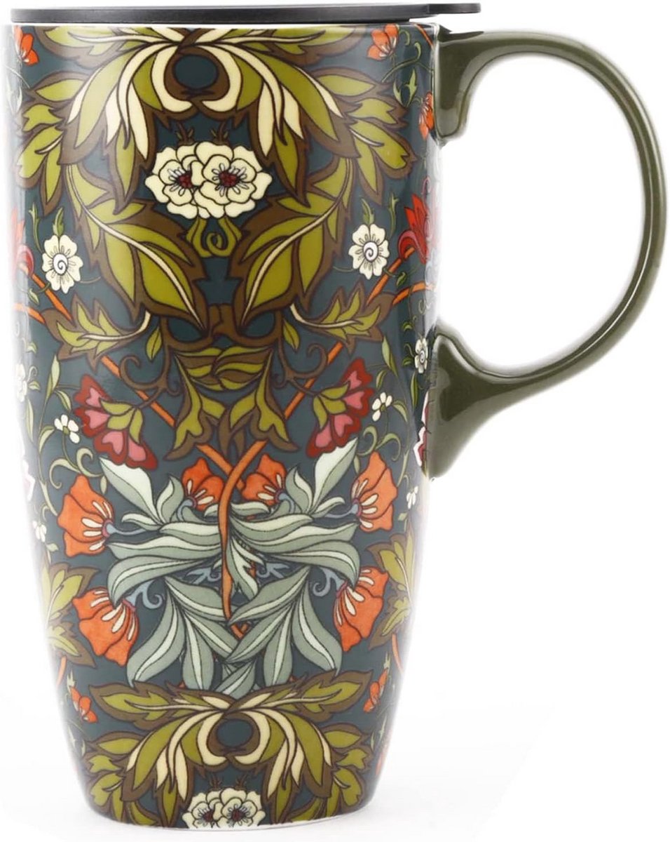 Grote Ceramische Koffiemok met Deksel - 17 oz, Groen