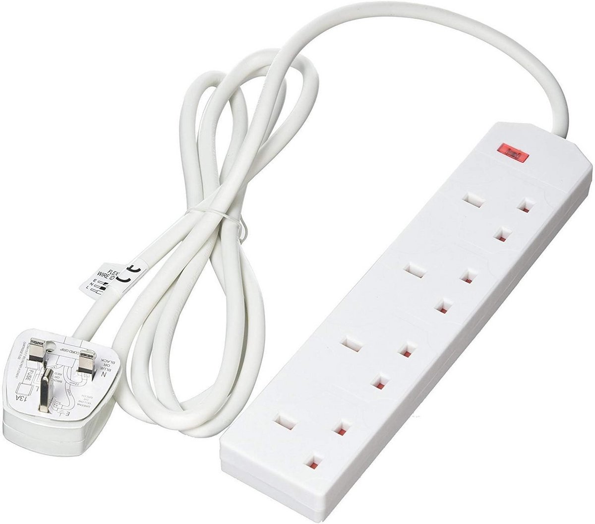 4-weg 3-pins stekker 13A 250V verlengkabel met 2 meter kabel