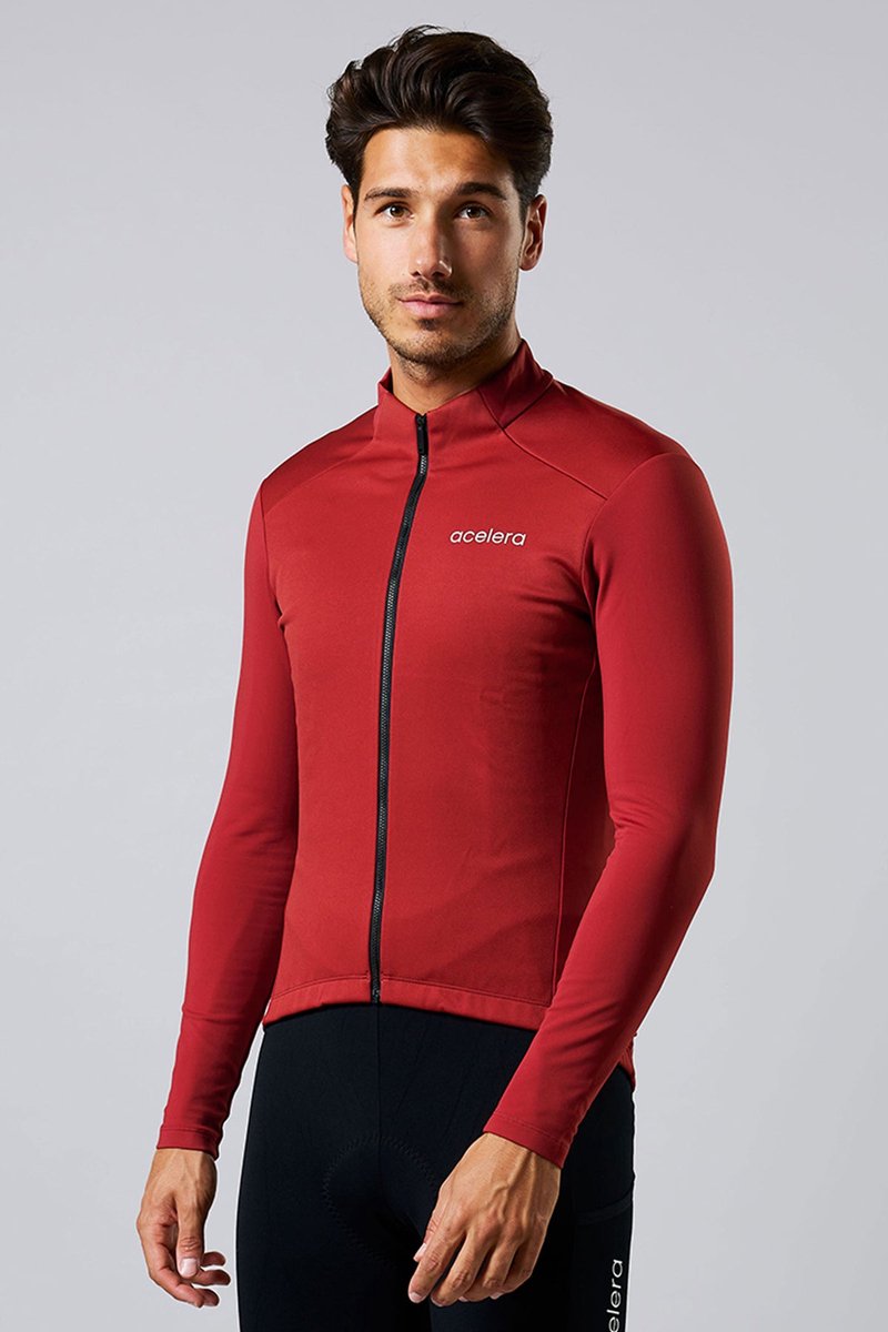 Acelera Intermediate Fleece Winter Jacket Burgundy Red- Thermo - Fietsjack - Wielrenjack - Fietsjas - Heren - Fietsshirt Lange Mouwen- Maat L