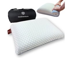 needventure® Reiskussen Cool & Comfort - Kampeerkussen - Opvouwbaar Nekkussen - Traagschuim Kussen - Mini Hoofdkussen - Memory Foam - Kinderen en Volwassenen - Geschikt voor Auto en Vliegtuig - Voorkom Nekklachten