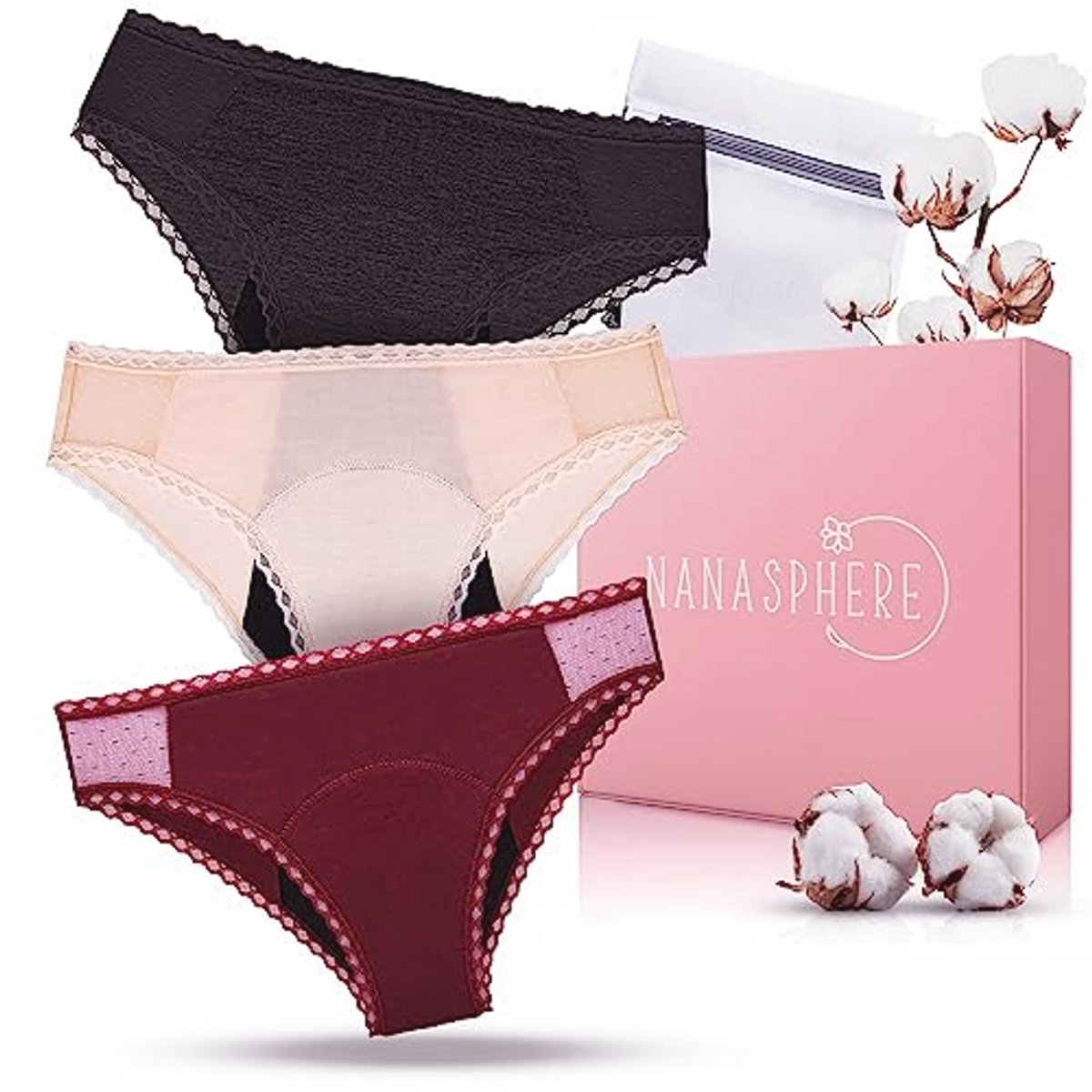 Set van 3 Wasbare Ultra-Absorberende Menstruatieslips met Waszak voor Zware Bloeding