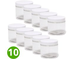 10x Plastic Pot 200ml met Schroefdeksel - Witte Dop - Transparant Glashelder - ALPHA - Plastic Potjes met Deksel - Cosmetica - Voorraadpot - Opbergpot - Bewaarpot - Voedselveilig - Navulbaar - PET Kunststof - Multifunctioneel