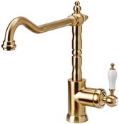 Hudor Keukenkraan Messing Doré Brossé - Draaibare Uitloop - Retro Design - Scamandre Collectie - 100% Gerecycled Messing - Waterbesparend