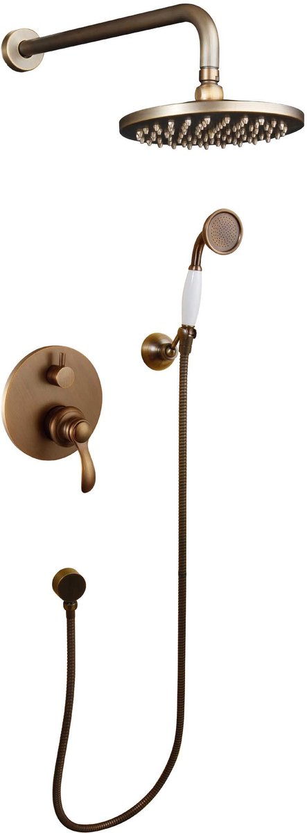 Hudor Douchecabine SC21 Brons - Compleet Inbouw Douche Cabine - Design Douchesamenstelling met Ronde Douchekop - Pénée Collectie - Retro Elegantie
