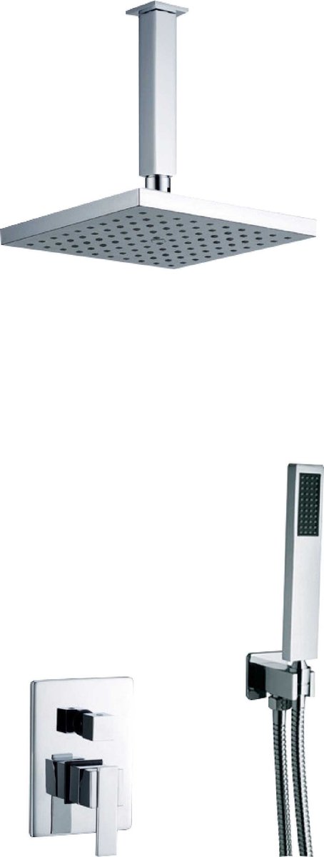 Hudor Inbouw Doucheset SC34 Enipée - Chroomkleurige Inbouw Douchekraan - Vierkante Douchekop - Premium Messing Inbouwdouche - Modern Design Badkamer
