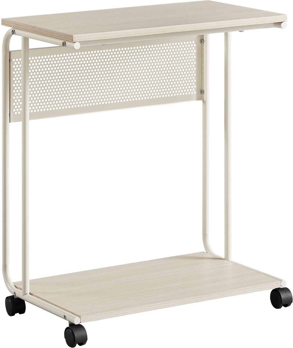 FurnStar C-Vormige Bijzettafel – Met Wieltjes – 55 x 24 x 66 cm – Multifunctioneel Laptop- & Sofa Tafel – Industrieel Design – Crème Wit Creme Wit