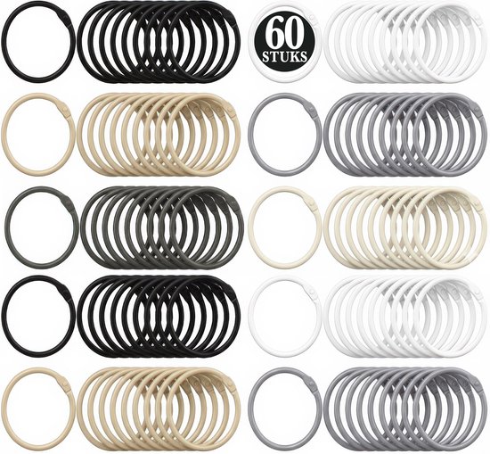 60 stuks metalen 30mm klikringen in zwart, beige, grijs, wit.