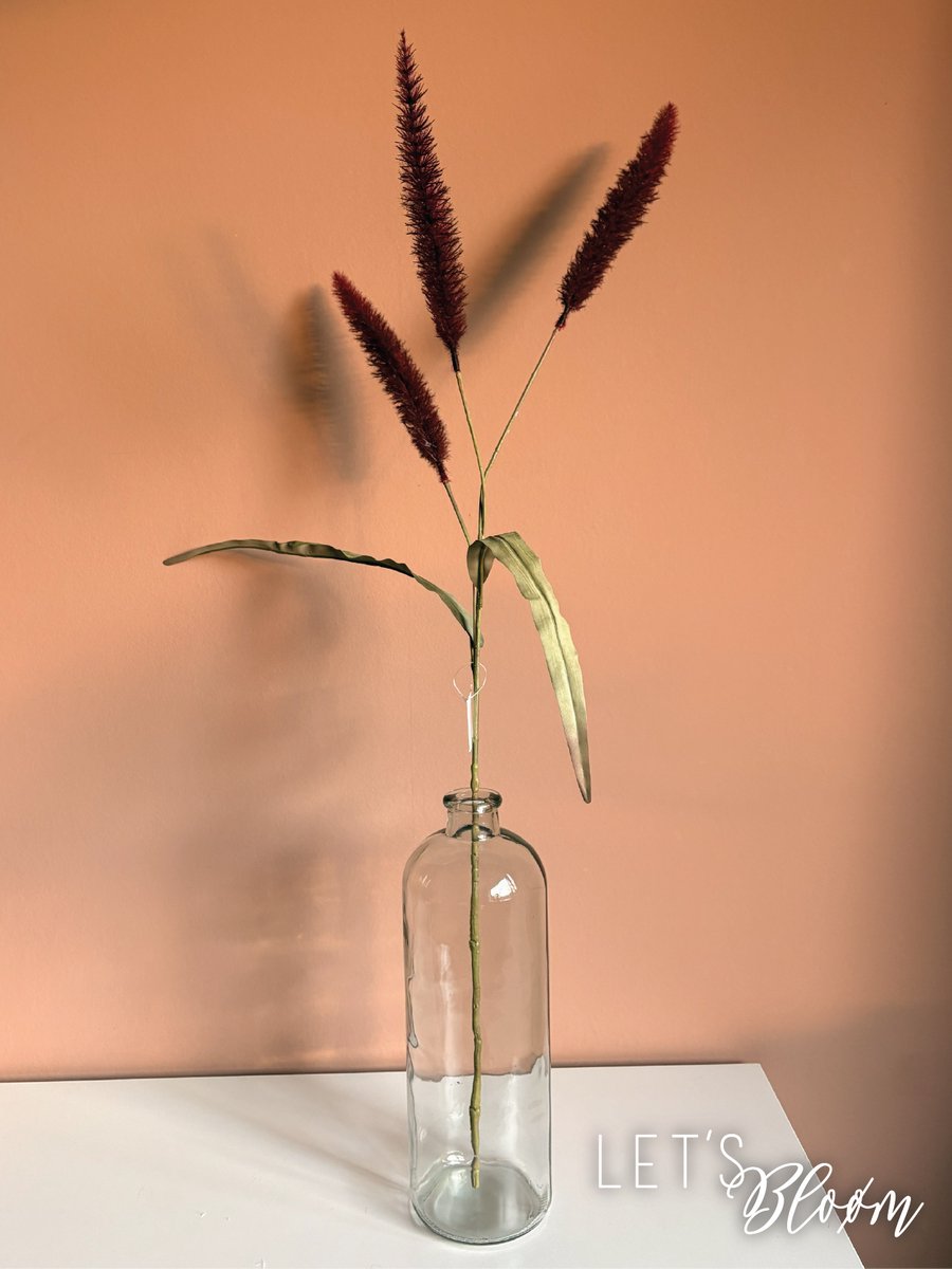 Let's Bloøm | Zijden bloem | kunst pluim | Gras tak | Pluimgras | 1, 3 of 5 stuks | Kunst tak | Zijden tak | Graspluim | Burgundy | Kunsttak | Pampusgras | Bordeaux | Rood | Herfst |Lampepoetsersgras | Pennisetum | Kerst |