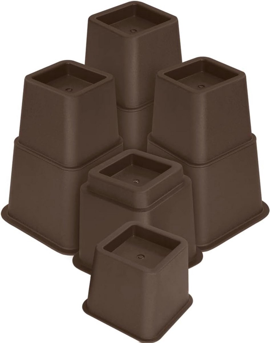 8-delige verstelbare meubelverhogers voor bed, tafel en stoel - robuust en ruimtebesparend (3 tot 8 inch) - Bruin