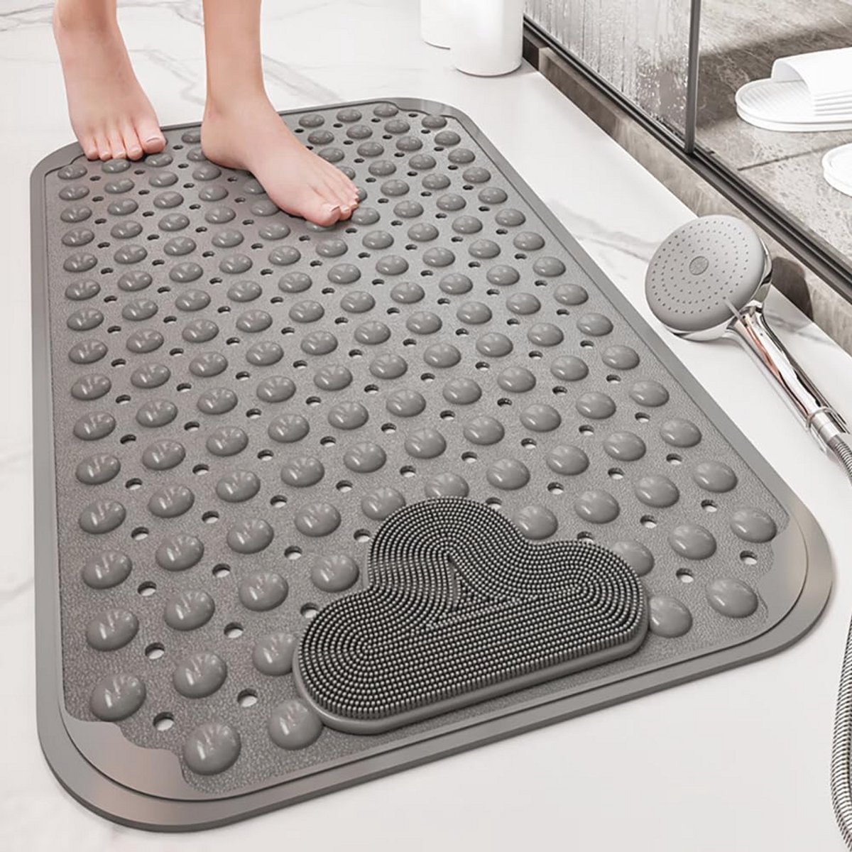 Antislip douchemat 70 x 40 cm met zuignappen en drainagegaten voor badkamer