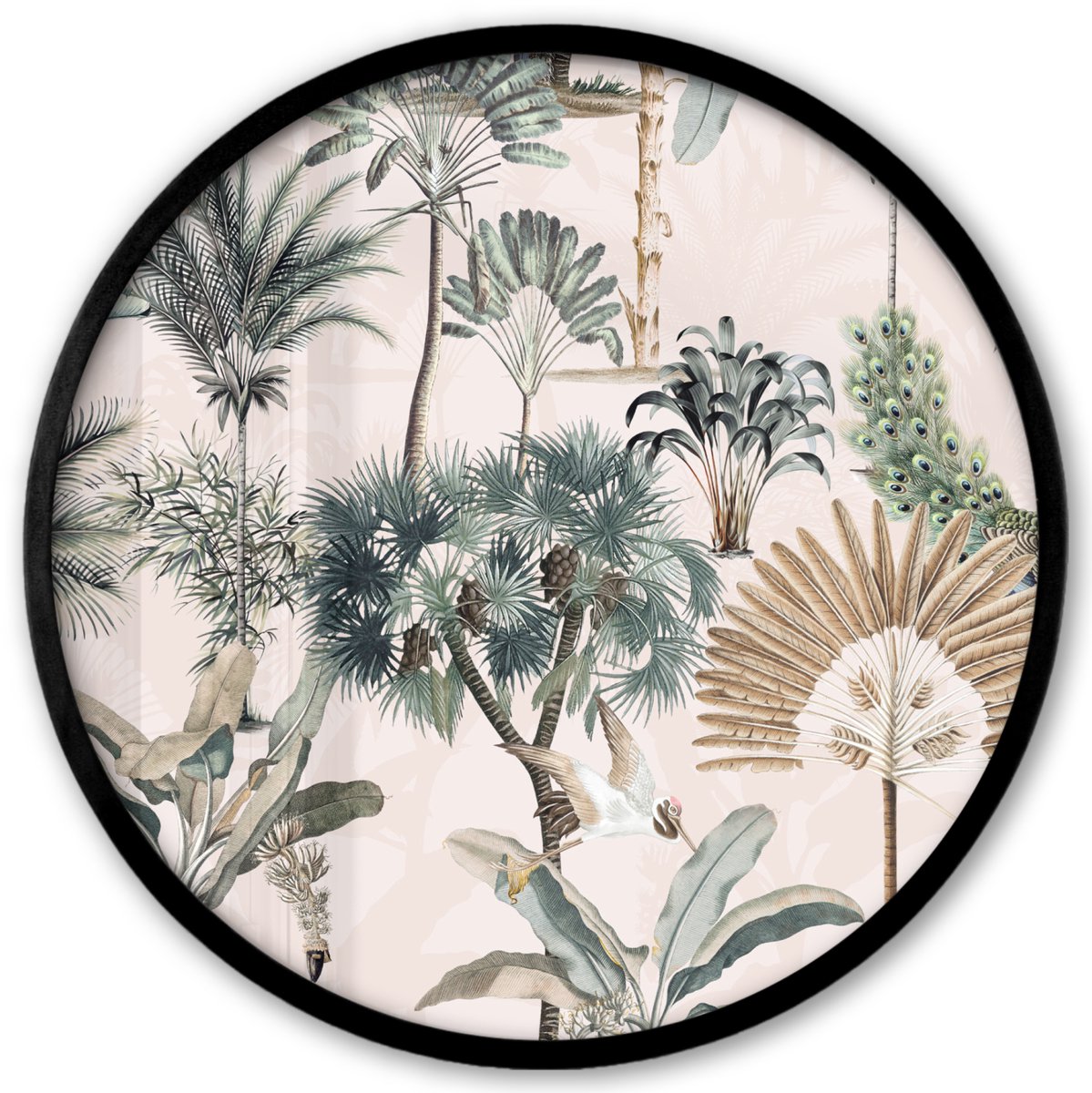 FrameYourWall Poster in lijst Rond - Fotolijst 40x40 cm - Posters - Vintage - Jungle - Dieren - Natuur - Ronde posterlijst zwart - Decoratie - Wanddecoratie woonkamer - Muurdecoratie slaapkamer Multicolor