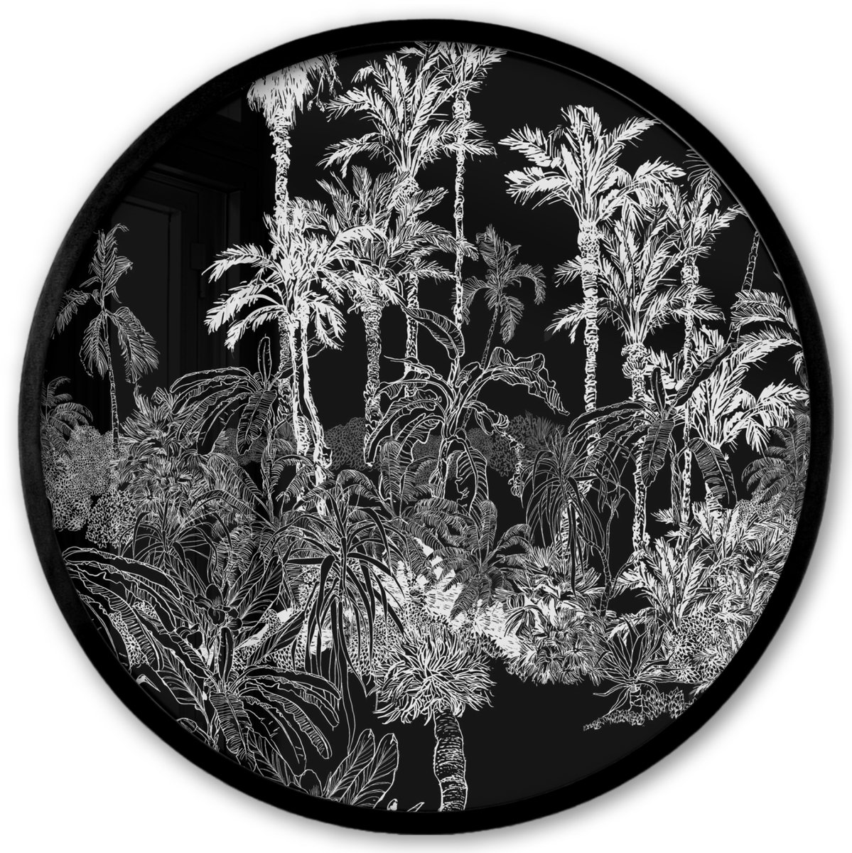 FrameYourWall Poster in lijst Rond - Fotolijst 40x40 cm - Posters - Bladeren - Bomen - Jungle - Ronde posterlijst zwart - Decoratie - Wanddecoratie woonkamer - Muurdecoratie slaapkamer Multicolor