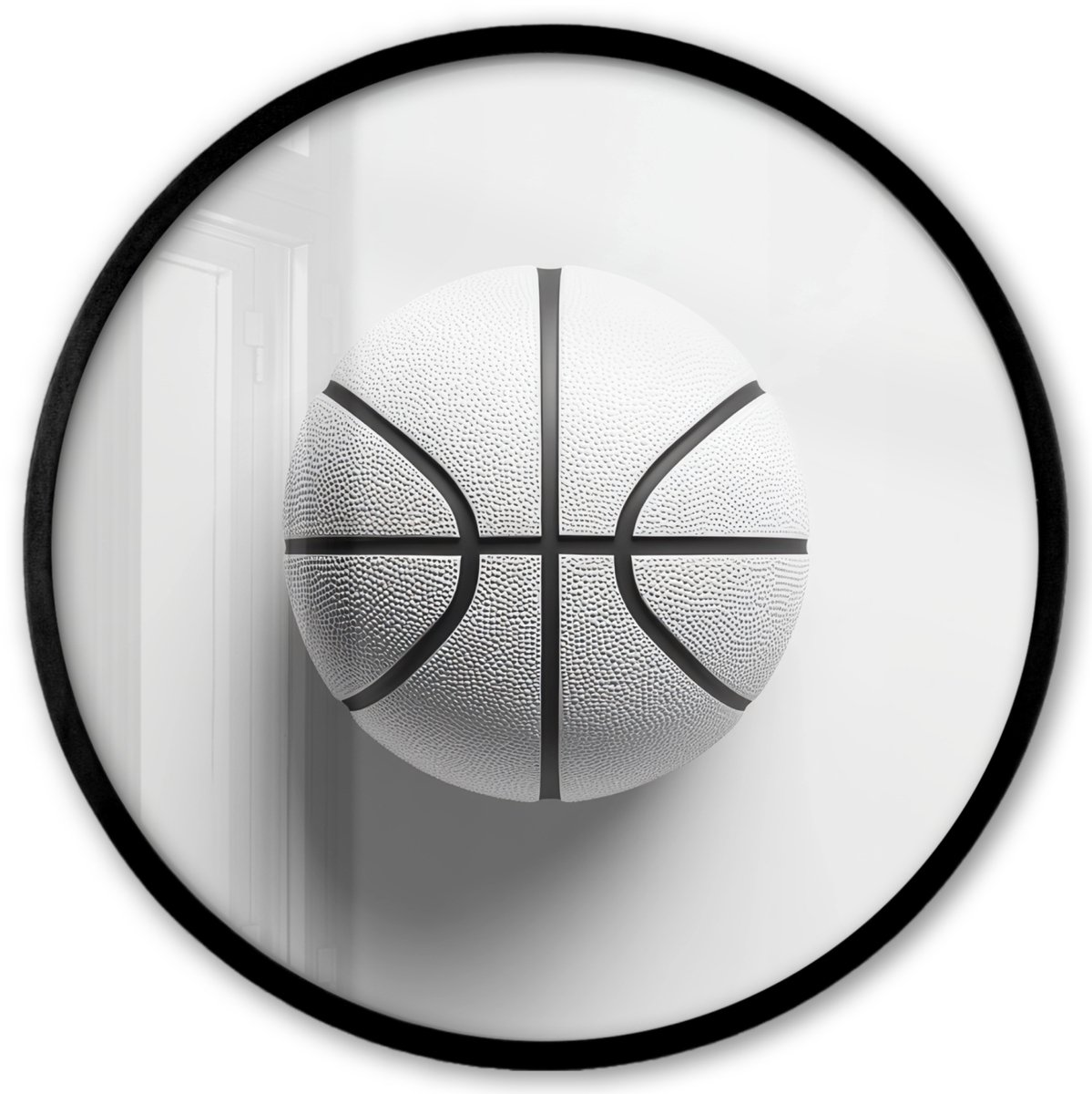 FrameYourWall Poster in lijst Rond - Fotolijst 40x40 cm - Posters - Basketbal - Wit - Schaduw - Lijnen - Ronde posterlijst zwart - Decoratie - Wanddecoratie woonkamer - Muurdecoratie slaapkamer