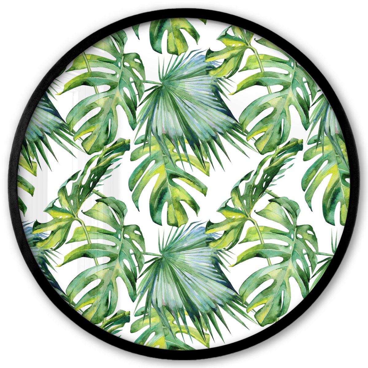 FrameYourWall Poster in lijst Rond - Fotolijst 40x40 cm - Posters - Bohemian - Bladeren - Bloemen - Tropisch - Ronde posterlijst zwart - Decoratie - Wanddecoratie woonkamer - Muurdecoratie slaapkamer Multicolor